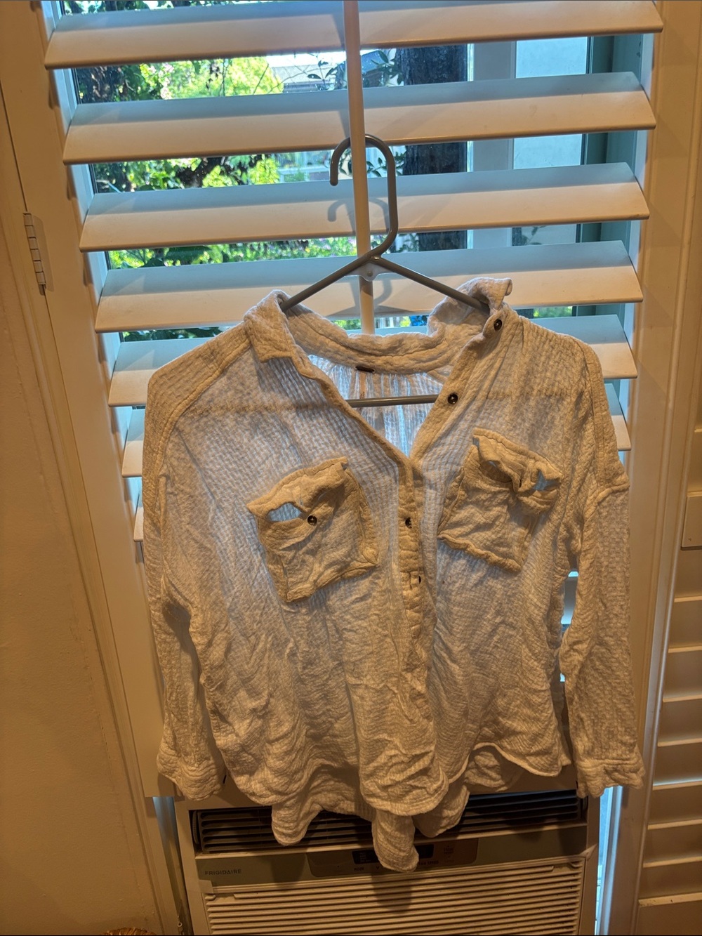 Free People Cream Button-Down Waffle Knit Shirt